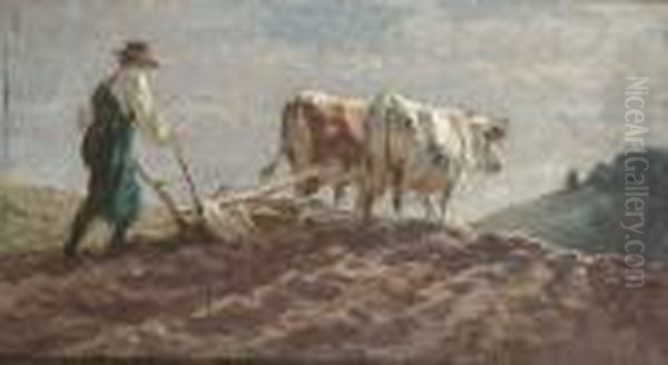 A Plough Team Oil Painting by Paul Weber