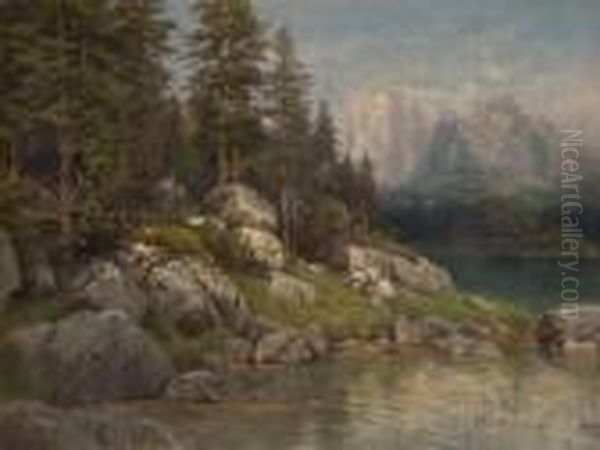 Der Hintersee Mit Blick Auf Den
 Hohen Goll. Oil Painting by Paul Weber