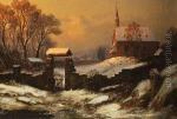 Winter Landscape, Signed And Dated 18?? Lower Right Oil Painting by Paul Weber