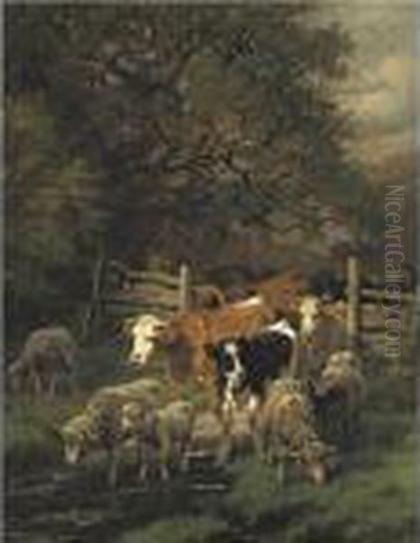 A Drover Driving Livestock Oil Painting by Paul Weber