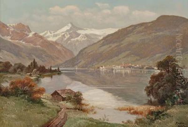 Zell Am Seemit Schneebedecktem Kitzsteinhorn Oil Painting by Paul Gottlieb Weber