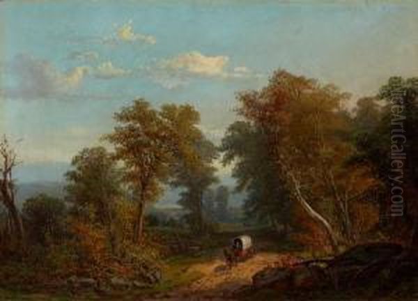 Landscape With Covered Wagon Oil Painting by Paul Gottlieb Weber