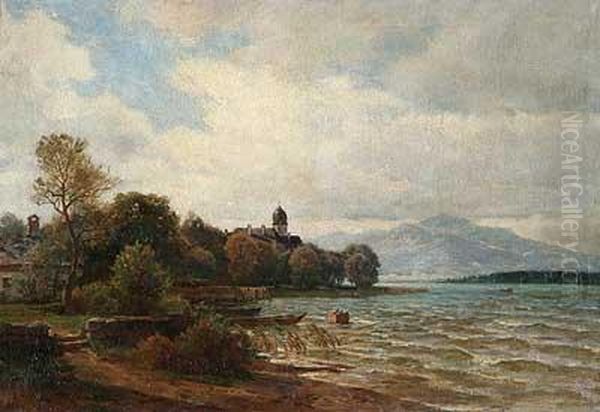 Ufer Von Wasserburg Im Sommer Oil Painting by Paul Gottlieb Weber