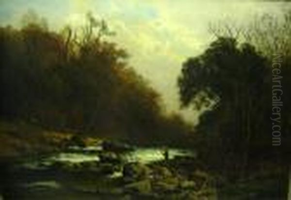 Fishing In The Wissahickon Oil Painting by Philipp Weber