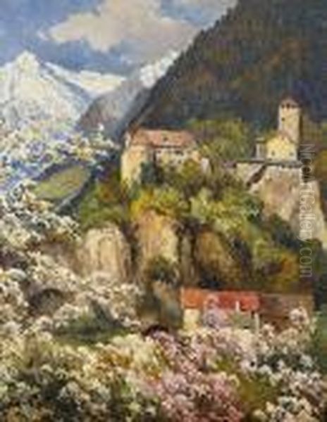 Schloss Tirol Bei Meran Oil Painting by Rudolf Weber