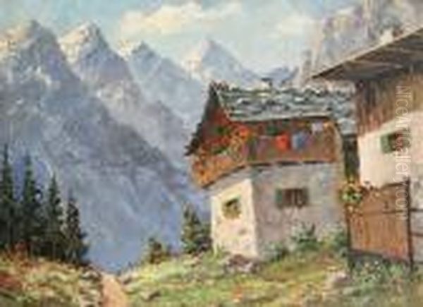 A Summer Chalet Oil Painting by Rudolf Weber