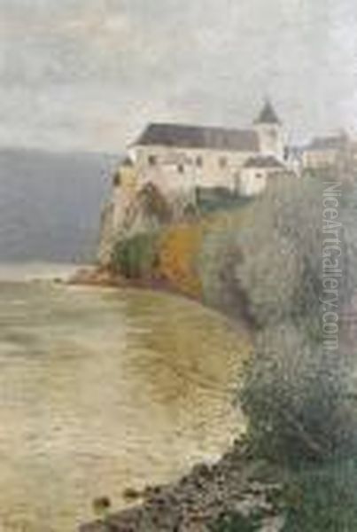 View Of The Schonbuhel Castle On Thedanube Oil Painting by Rudolf Weber