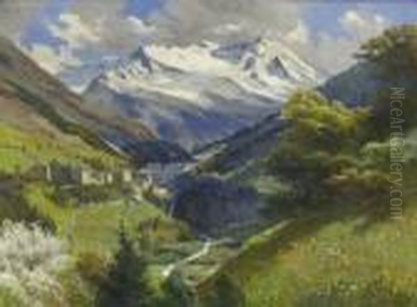 Blick Auf Bad Gastein Und Die
 Hohen Tauern Oil Painting by Rudolf Weber