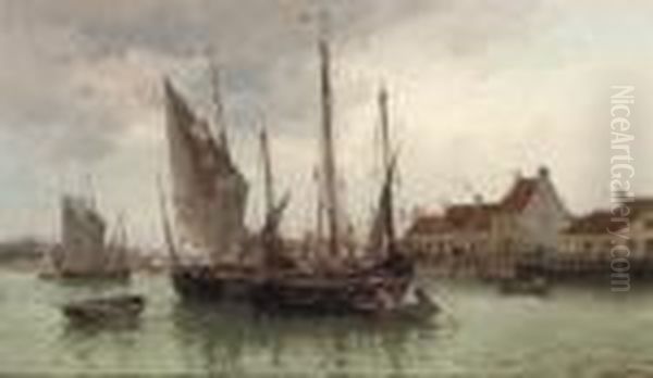 Petit Port Phillipe: Moored Vessels, France Oil Painting by Theodor Alexander Weber