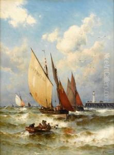 Fishing Boats Off The Quay Oil Painting by Theodor Alexander Weber