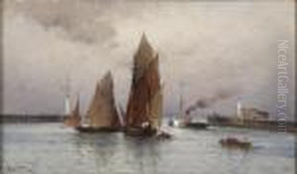 Bateaux Dans Le Port De Boulogne Oil Painting by Theodor Alexander Weber