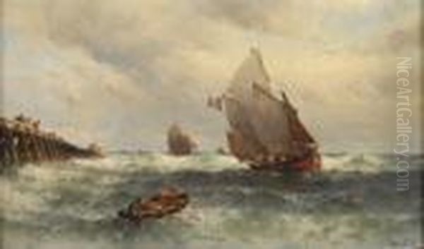 Franzosische Hafeneinfahrt. Oil Painting by Theodor Alexander Weber