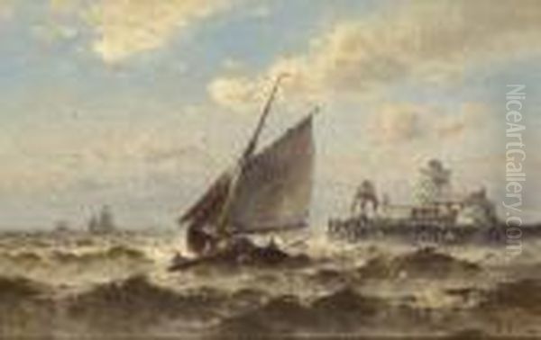 Fischerboote Im Hafen Von
 Ostende. Oil Painting by Theodor Alexander Weber