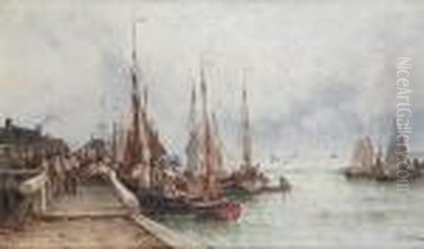 Fisherfolk On A Quayside Oil Painting by Theodor Alexander Weber