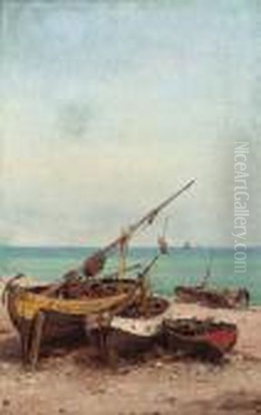 Bateaux De Peches Sur La Plage Oil Painting by Theodor Alexander Weber