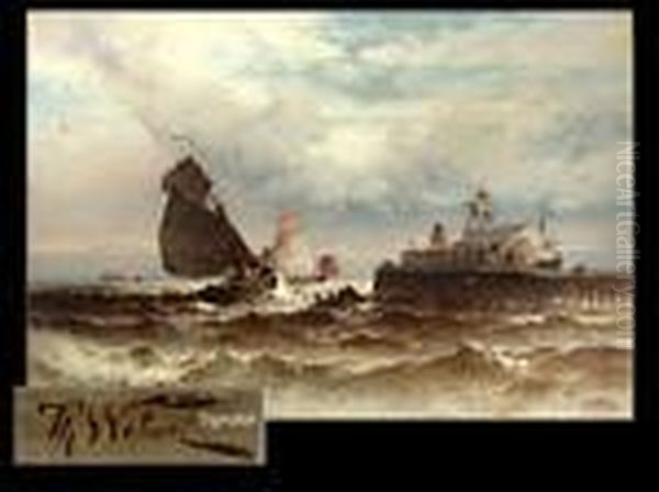 Hafenmole Bei Ostende Oil Painting by Theodor Alexander Weber