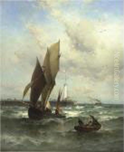 Returning Home To Boulogne Harbor Oil Painting by Theodor Alexander Weber