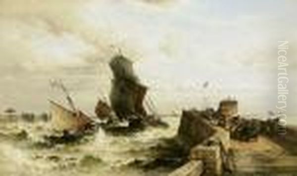 Arrival At The Port In Normandy Oil Painting by Theodor Alexander Weber