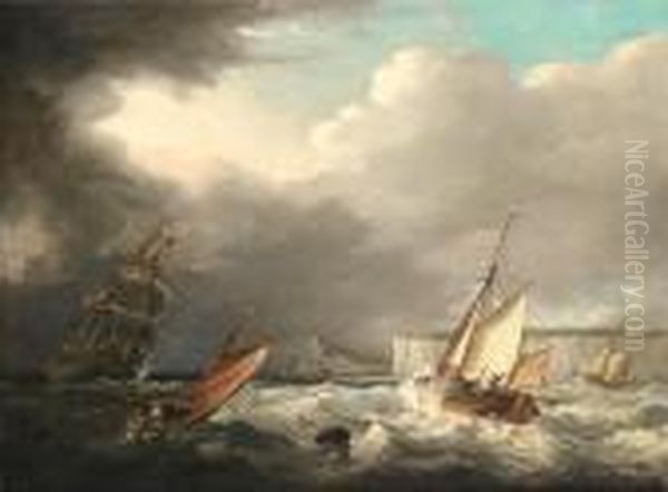 Shipping Caught In A Squall In The Dover Straits Oil Painting by George Webster