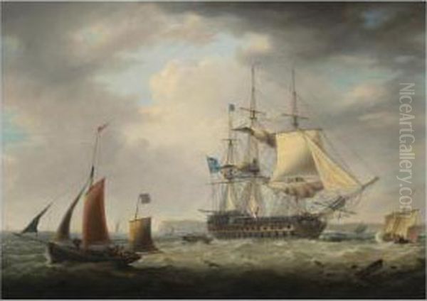 H.m.s. Northumberland Off The 
South Foreland Commanded By Rearadmiral The Hon. Alexander Cochrane Oil Painting by George Webster