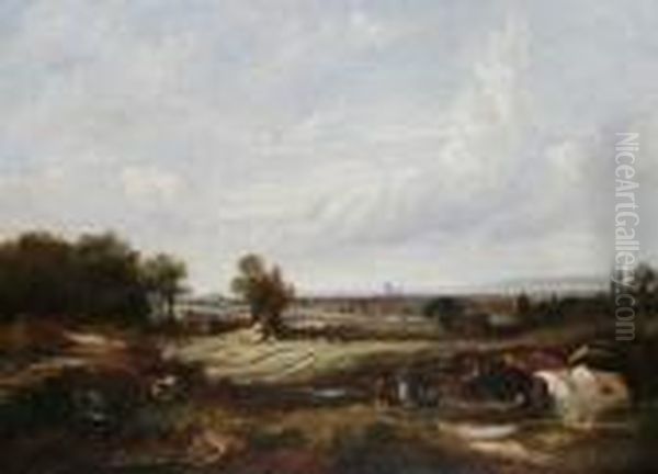 London From Hampstead Heath Oil Painting by George Webster