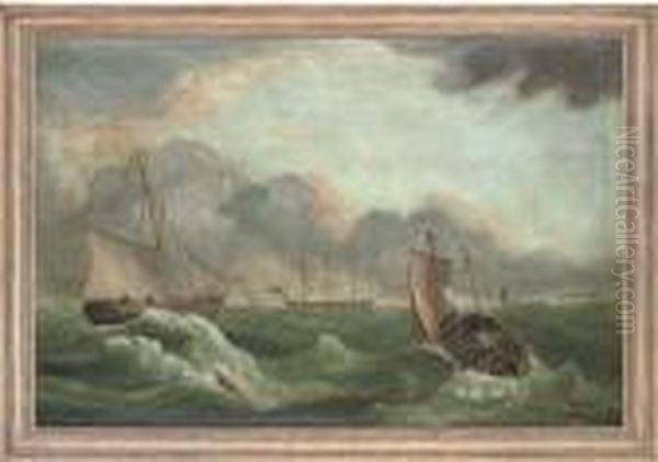 Vessels In A Swell, The Cliffs Of Dover Beyond Oil Painting by George Webster