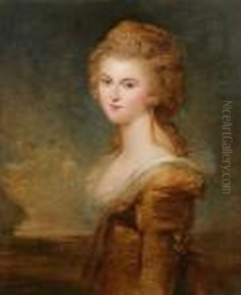 Half Length Portrait Of Lady Sinclair In A Golden Gown Oil Painting by George Webster