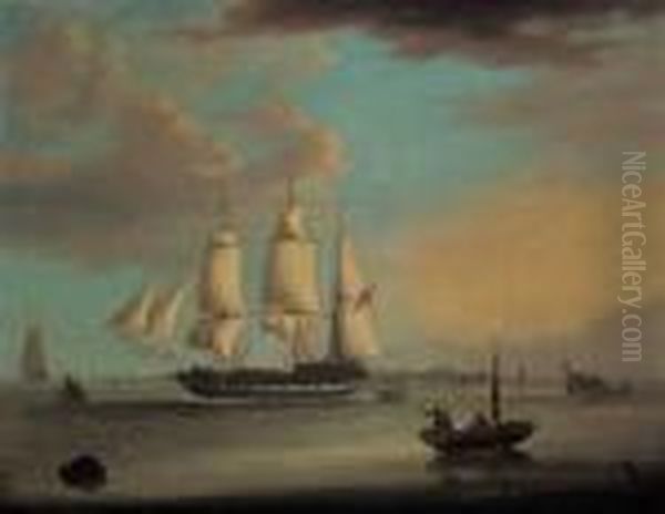 A Clipper Leaving London, With A View Of Greenwich Beyond Oil Painting by George Webster