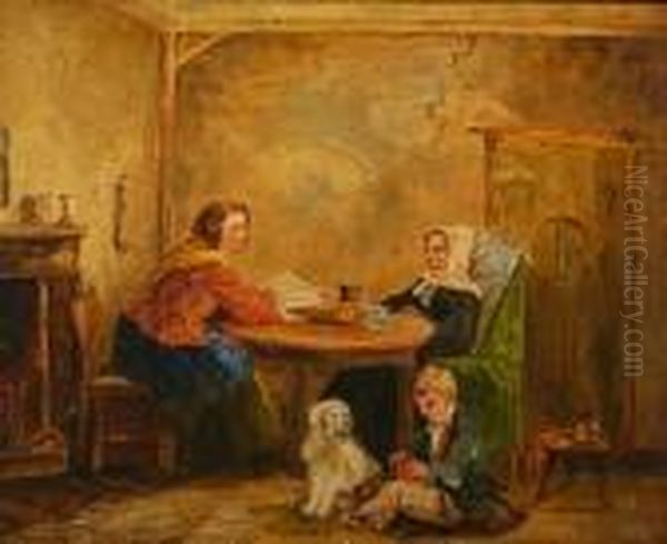 Figures In A Cottage Interior Oil Painting by Thomas Webster