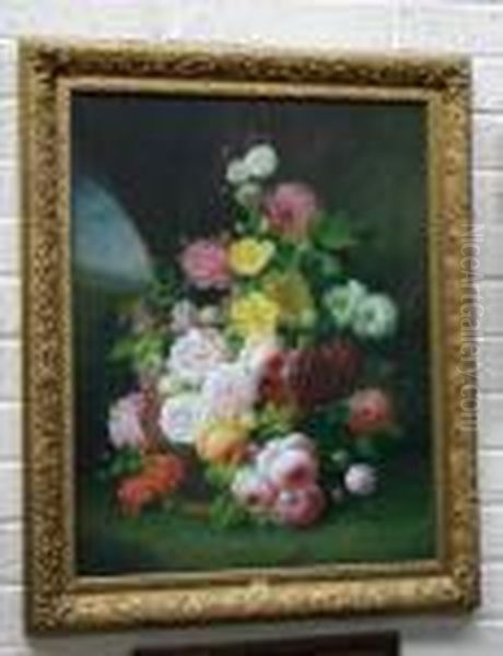 A Colourful Basket Of Flowers Oil Painting by Thomas Webster