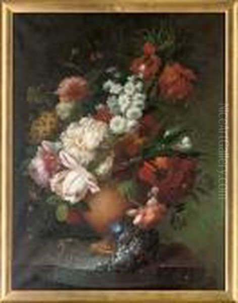 Summer Flowers, Including 
Tulips, Poppies, Peonies And Petunia's In A Vase; And Roses, Tulips, 
Poppies, Narcissi And Other Flowers In A Vase Oil Painting by Thomas Webster