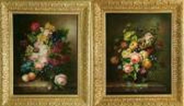 Sprays Of Flowers Arranged In Glass Vases Oil Painting by Thomas Webster