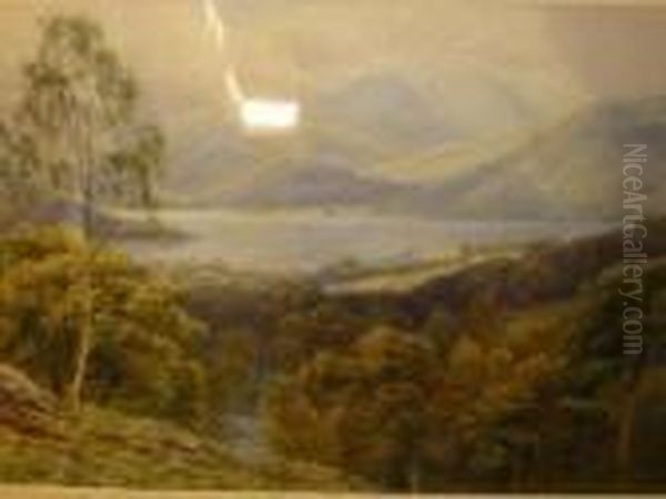 Weedon, Scottish Loch Scene Oil Painting by Augustus Watford Weedon