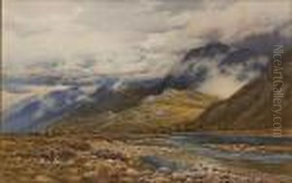 'the Closing Day', Ben Slioch, Loch Maree Oil Painting by Augustus Watford Weedon