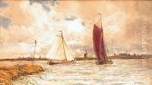 Wherrys On A River Oil Painting by Augustus Watford Weedon