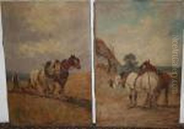 Heavyhorses Ploughing And In Harness Oil Painting by Herbert William Weekes