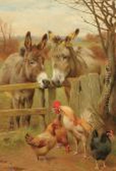 Barnyard Conversations Oil Painting by Herbert William Weekes