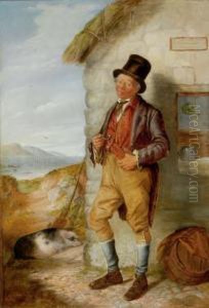 Farmer With Pig Oil Painting by Herbert William Weekes