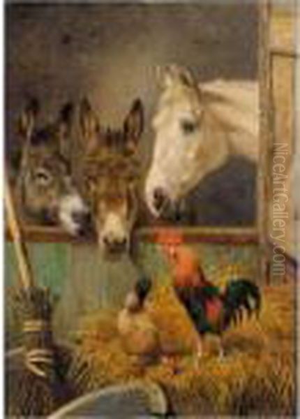 Farmyard Friends Oil Painting by Herbert William Weekes