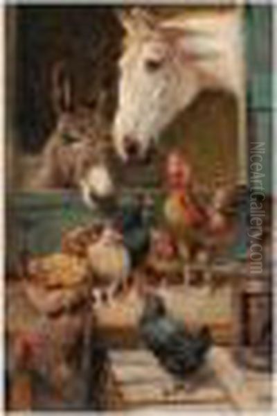 Farmyard Gossip Oil Painting by Herbert William Weekes