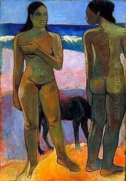 Two Nudes on a Tahitian Beach Oil Painting by Paul Gauguin