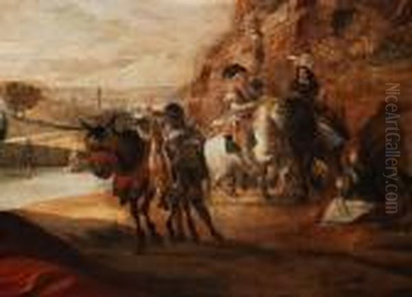 Bildnis Eines Adeligen Kindes 
Mit Hundchen Vor Weiter Ruinenlandschaft Mit Figurenstaffage Oil Painting by Jan Baptist Weenix