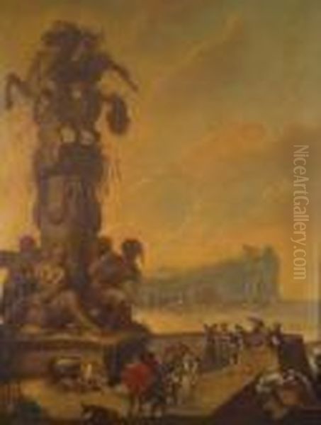 Il Porto Di Livorno Con Figure Oil Painting by Jan Baptist Weenix