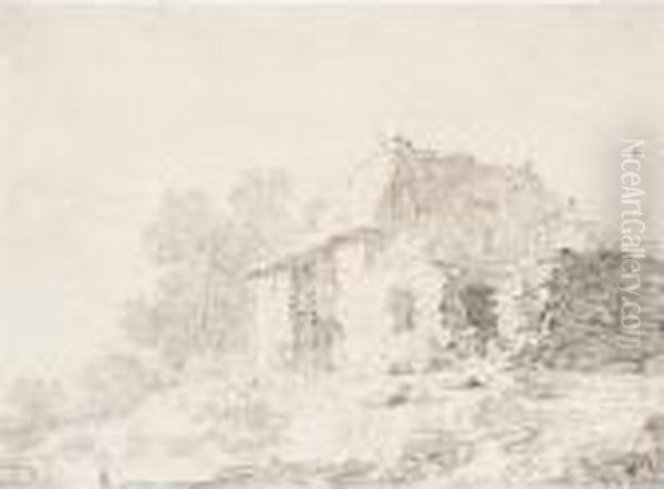 A Dilapidated Cottage In A Landscape Oil Painting by Jan Baptist Weenix