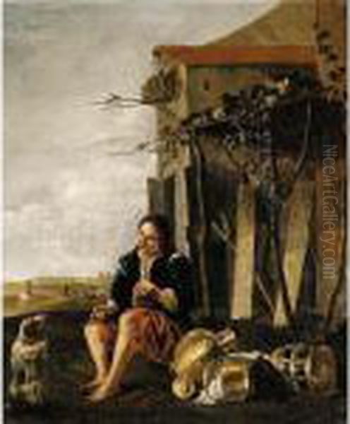 A Rustic Setting With A Boy And His Dog by Jan Baptist Weenix