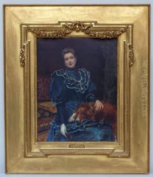  Jeune Femme Et Son Chien  Oil Painting by Jean-Joseph Weerts