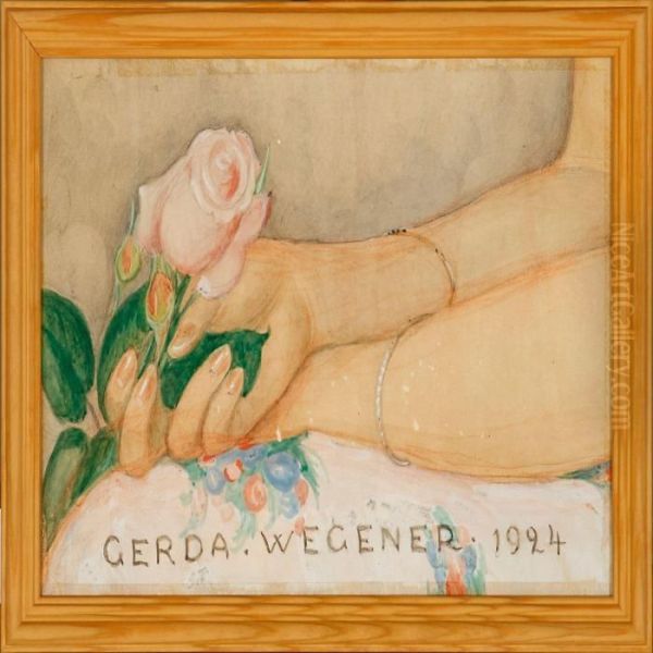 Female Hands Holding Arose Oil Painting by Gerda Wegener