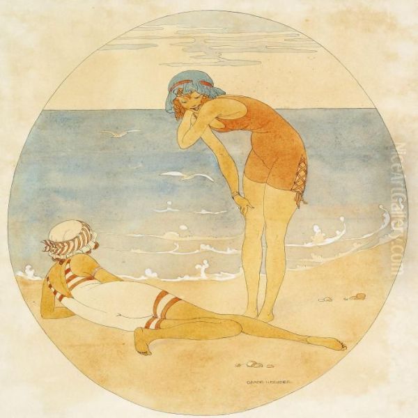 Two Girls On The Beach Oil Painting by Gerda Wegener