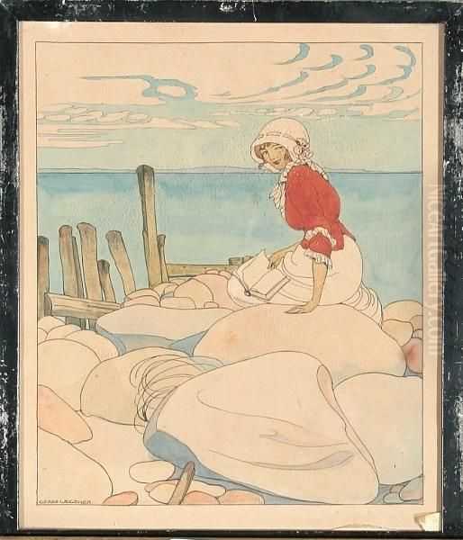 A Young Woman Sitting On A Jetty Oil Painting by Gerda Wegener