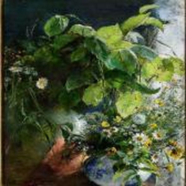 Still Life With Beech Branches And Flowers In A Vase Oil Painting by Bertha Wegmann